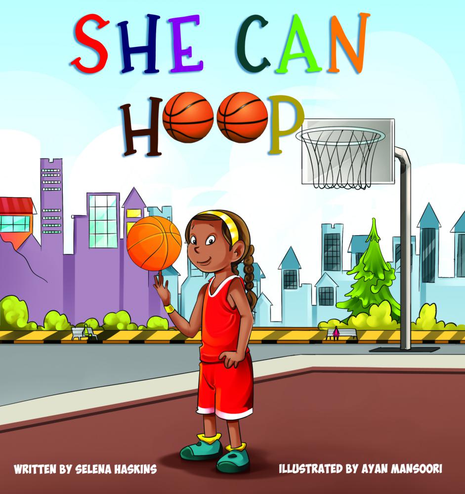 A girl is holding a basketball in her hand.