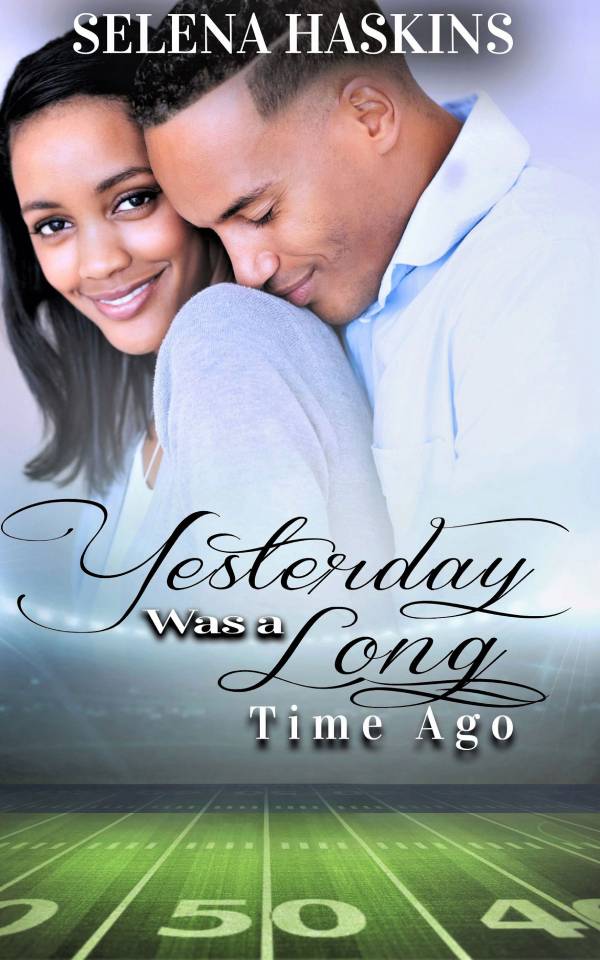 A man and woman hugging in front of the words " yesterday was a long time ago ".