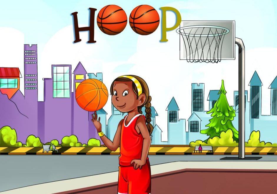 A girl is holding a basketball in her hand.